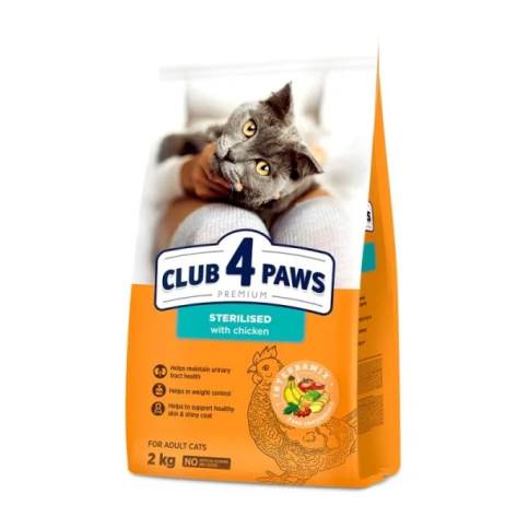 Club 4 Paws Ξηρά Τροφή για Ενήλικες Στειρωμένες Γάτες με Κοτόπουλο2kg