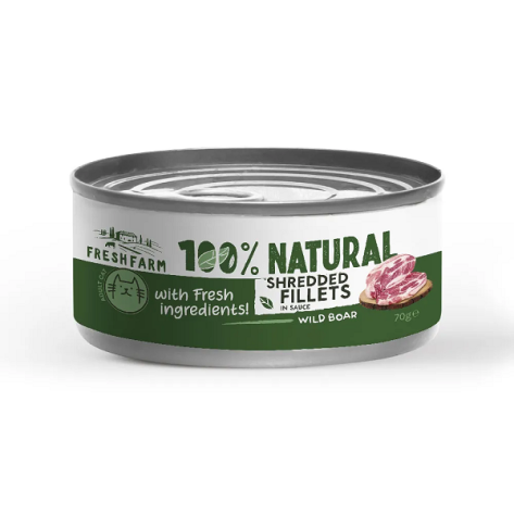 Fresh Farm 100% Natural τεμαχισμένα φιλέτα αγριόχοιρου σε σάλτσα Can 70gr