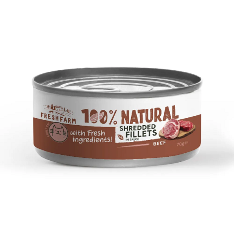 Fresh Farm 100% Natural τεμαχισμένα φιλέτα μοσχαριού σε σάλτσα Can 70gr