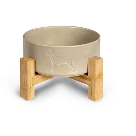 Glee Woof Κεραμικό Μπολ Φαγητού με Βάση 450ml σε Γκρι Χρώμα