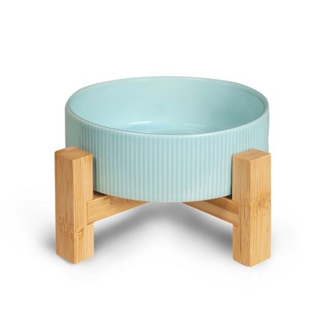 Glee  Μπολ Stripes κεραμικό με βάση Bamboo – Γαλάζιο 400ML