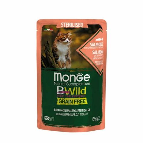 Monge Bwild Pouch Sterilised Salmon with Shrimps & Vegetables 85gr