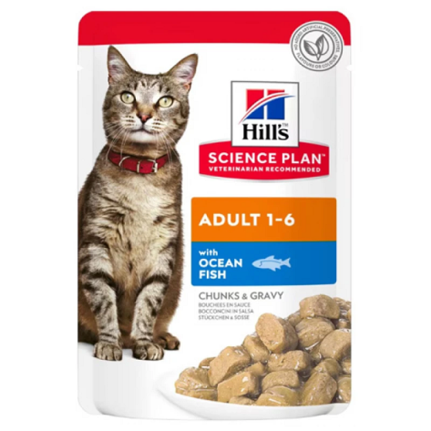 Hill’s Science Plan Adult Υγρή Τροφή Γάτας με Ψάρια Ωκεανού 85gr (Φακελάκι) 2+1 Δώρο