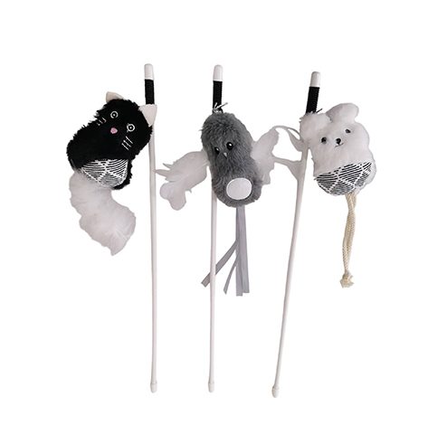 CAT TOY TEASER STICK W PLUSH ANIMAL