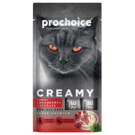 Λιχουδιές Γάτας Prochoice Creamy με Τόνο, Κράνμπερι και Χόρτο 60gr (4x15gr)