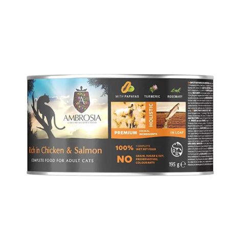 Ambrosia Υγρή Τροφή Γάτας Chicken & Salmon with Papayas 195gr