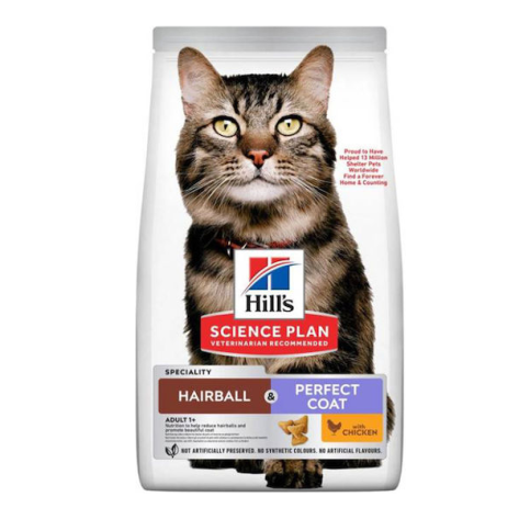 Hill's Science Plan Hairball & Perfect Coat Ξηρά Τροφή για Ενήλικες Γάτες με Κοτόπουλο 1.5kg